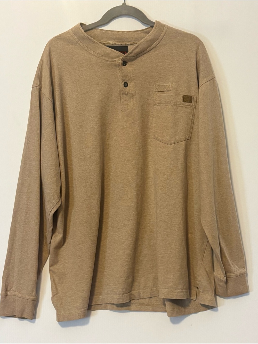 Riggs Workwear by Wrangler Men's Long Sleeve Henley Pocket Shirt Tan Khaki
